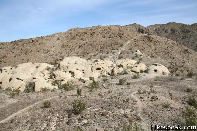 This 1.25-mile hike climbs to a sandstone formation overlooking the Carrizo Badlands that begs to be explored.