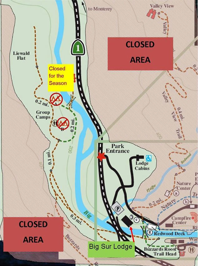 Pfeiffer Big Sur State Park Closure Map