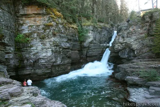 This 3-mile hike visits two waterfalls in the forest above Saint Mary Lake on the east side of Glacier National Park.