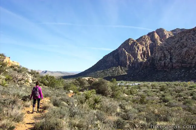 See pictographs and a seasonal waterfall on this circuit bordering Red Rock Wash.