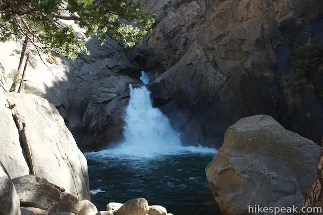 This paved 0.3-mile hike in Kings canyon reaches a thundering little waterfall on a tributary of the Kings River.