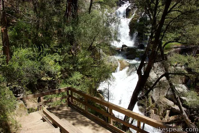 Hike down Lewis Creek Trail to a viewing platform in front of this cascading waterfall.