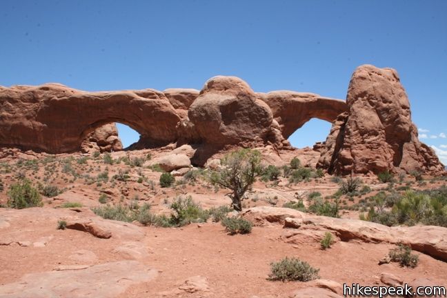 This 1-mile loop presents three of Arches National Park's arches in close proximity, the North and South Windows and Turret Arch.