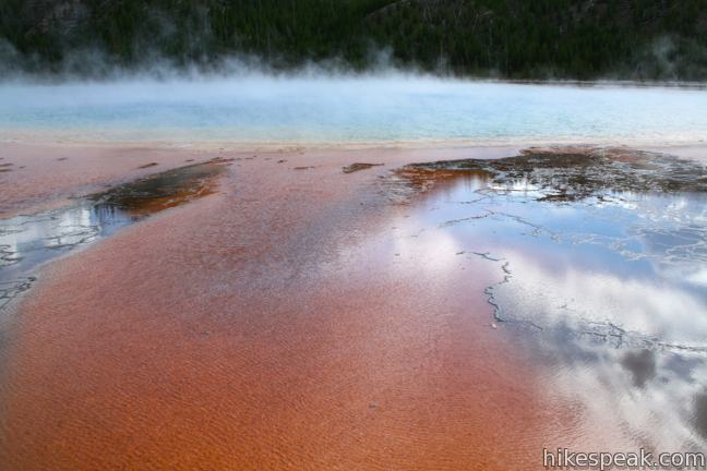 This 0.8-mile walkway passes Excelsior Geyser and the largest hot springs in Yellowstone, Grand Prismatic Spring (shown).