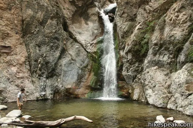 This 3-mile hike crosses a level park into a canyon containing a lovely 40-foot waterfall.