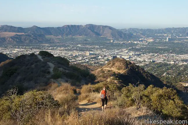 This out and back hike of 3 miles round trip or more provides a good workout on a steep ridge with satisfying views over Burbank.